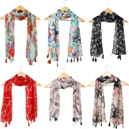 Floral Print Chiffon Women Multicolor Scarf, Fancy Scarf, Stole-image-18