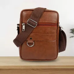 Tan Men Sling Bag Stylish Synthetick Leather Sling Bag For Men & Women (TAN-001)-image-73