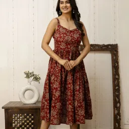 Women Ethnic Dress Maroon Midi/Calf Length Dress-image-4