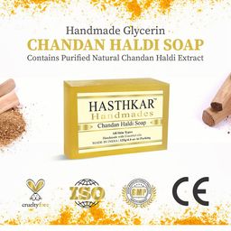 Hasthkar Set of 6 Handmade Chandan Haldi Soap with Glycerin & Coconut Oil - 125 g Each image 2