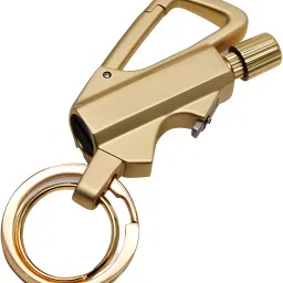 wbd 3 in 1 Keychain Lighter Cigarette Flint Lighter + Keyring + Bottle Opener Fire Starter Match Sticks Golden Polished Waterproof Pocket Lighter image 2