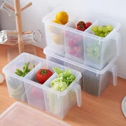 yhk trdemart Plastic 3 IN 1 Plastic Storage Container Refrigerator with Handle 3L(PACK OF 2) Storage Basket image 4