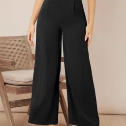 Women Straight Fit Black Viscose Rayon Trousers-image-61