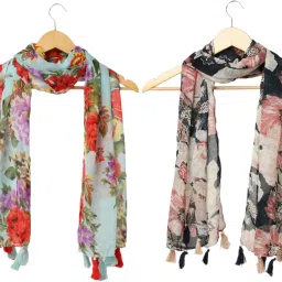Printed Chiffon Women Multicolor Scarf, Stole, Fancy Scarf-image-58