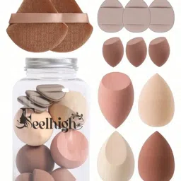 12 Makeup Sponges Set With Storage Jar For Liquid, Cream & Powder,-picture-17