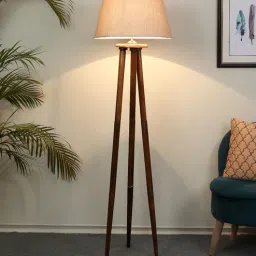 tu casa Off White Handloom Fabric with acrylic sheet Shade Tripod Floor Lamp With Mango wood Base-picture-25