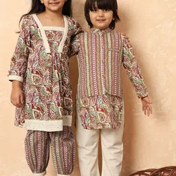 Readiprint Fashions Boy Tribal Printed Regular Pure Cotton Kurta With Pyjama & Jacket-6