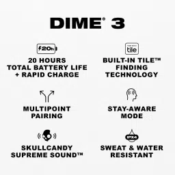 skullcandy Dime 3 TWS 3 Preset EQ Modes,Dual Pairing, Stay-Aware Mode, 20Hr Playtime+Rapid Bluetooth Headset image 2