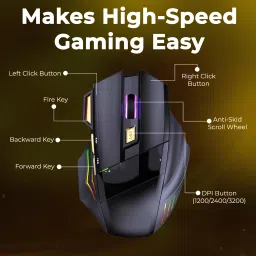 ELECTRO WOLF 7 Color RGB LED Lighting, 7 Buttons with Fire Key, DPI up to 3200 Gold Wireless OpticalGaming Mousewith Bluetooth image 2