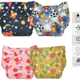 Reusable and Washable Cotton Cloth Baby Diapers with Insert Pads(4 Pc)-26