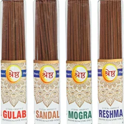 LUXURY PREMIUM INCENSE STICKS AGARBATTI ( 4 X 100GMS) BOTTLE PACK GULAB / ROSE, CHANDAN / SANDAL, MOGRA, RESHMA-27