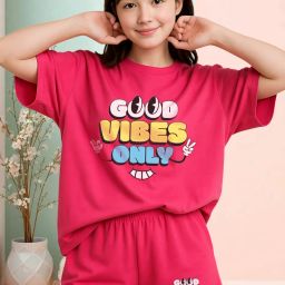 Women Top & Shorts Set Pink Printed-image-81