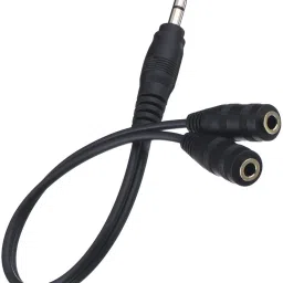 FOX MICRO Black 3.5mm Audio Stereo Y Splitter Cable 3.5mm Male to 2 Port 3.5mm Female for Earphone, Headset Splitter Adapter, Compatible for iPhone, Samsung, LG, Tablets, MP3 players, Metal Black-(SET OF 2 JACK CABLES )-FM Phone Converter-44