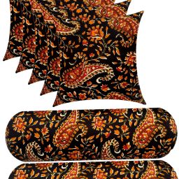 Combo Set of 5 Cushion And 2 Microfibre Floral Bolster Pack of 7-image-58