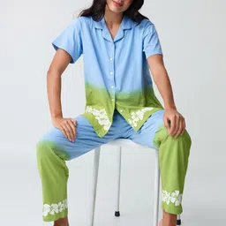 I like me Blue Tie and Dyed Pure Cotton Night suit-2