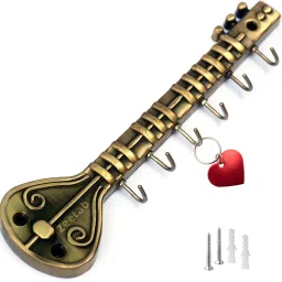 Royal Sitar Key Stand with 6 Hook | Antique Guitar & Veena Gift for Music Lover Brass Key Holder-12