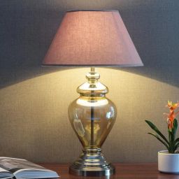 kapoor lampshades Festiva Beige Cotton Shade Night Lamp With Glass Base-picture-14