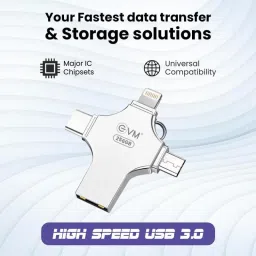 EVM EnStore 4 in 1 OTG FlashDrive/Type C/Lightning/USB 3.0 for PC/IOS/Android 256 GB Pen Drive Compatible with Desktop Computer, Laptop, Mobile USB 3.0 Metal Case image 4
