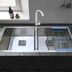 KITCHEN SINK HEAVY-DUTY PREMIUM QUALITY CHROME MATT FINISH 45" X 20" X 10" 304 Grade Handmade Double Bowl Stainless Steel Luxury Kitchen Vessel Sink-image-60