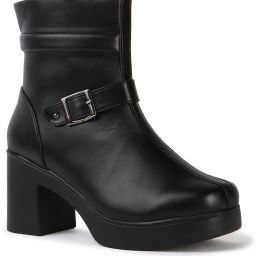 Women’s Black Minimal Buckle Ankle Boots | Sleek Elegant Block Heel Design Boots For Women-image-89