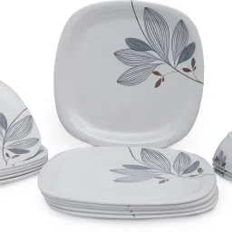 Pack of 18 Melamin White Leaf Premium Melamine Dinner Set - Plates and Bowls Dinner Set Dinner Set-image-13