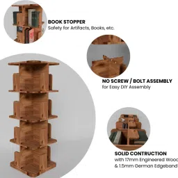 cogo 4 Tier Revolving Bookshelf | 260 litre | 100 kg UDL Loading Capacity Engineered Wood Open Book Shelf image 4