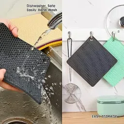 besillia Silicone Trivets Mat Multi-Purpose Drying Trivet Mat Anti Slip, Green, Square Trivet image 4