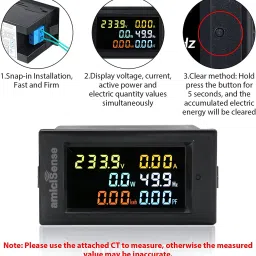 amicisense Energy Meter 6 in 1, 80V-300V AC 100A Power Meter with Multi-Colour Digital Display Voltmeter image 3