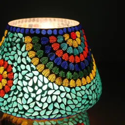 vishal handicraft Mosaic Table Lamp Combination of Colour Beads Mushroom Round Dome Shape Mosaic Bedside Table Turkish Lamps with Colorful Light for Home Decoration Bedroom (24 cm Multicolour) Table Lamp image 3