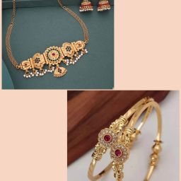 Brass Gold-plated Gold, Green Jewel Set-image-1