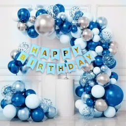 Happy Birthday Balloons Decoration Kits With Silver, Blue and White Balloons-image-15