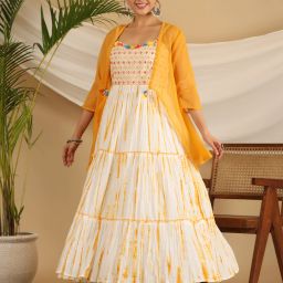 Women Layered Orange, White, Yellow Ankle Length Dress-image-22