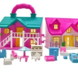 2 Doll House Set for Kids, Doll House with Furniture, Foldable Doll House set-picture-20