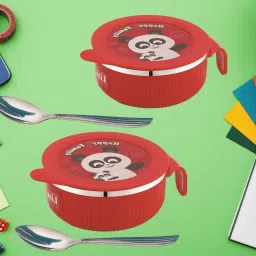 Linex 2pc Feeding Bowl With Air Tight Lid & Steel Spoon 380ml- Stainless Steel-picture-2