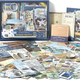 346pcs Journal Supplies Kit Pack for Art Journaling Global Travel Theme, Scrapbook Kit-picture-21