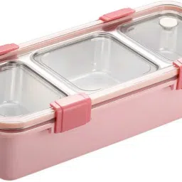 Pink SnapLock Compact MealBox 3-in-1 with Leak-Proof Lid Stainless Steel 3 Containers Lunch Box-37