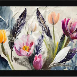 Feathered Bloom – Watercolor Tulips & Botanical Leaves Digital Reprint 20 inch x 14 inch Painting-image-83