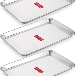Stainless Steel Serving Trays Rectangle Premium Dining Table Plater Set of 3, Small, Silver, 29.5 x 19 cm Tray-image-30