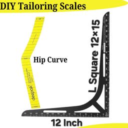 qroof L Square ruler, Black Designer Curve, Side Fitting Curve Scale for Tailoring-picture-8