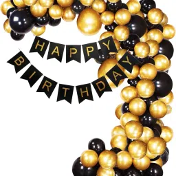 New Black Golden Balloons, Happy Birthday Banner Decoration Kit-91