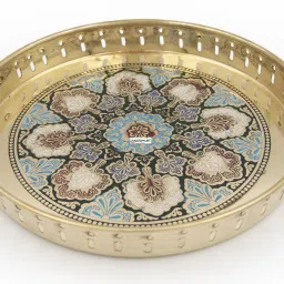 Brass Green Color Round 32 cm Tray-18