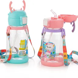 Deer Horn Multi Design Cute Mix Cartoon Sipper school Bottle for Kids with Strap 600 ml Water Bottles-image-94