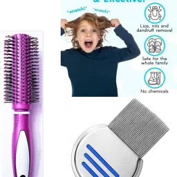 Hair Brush Multicolour With Lice Comb Stainless Stell-image-18