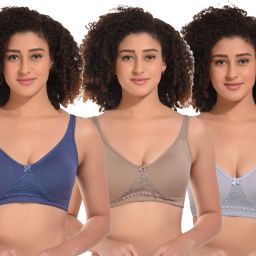 Pack of 3 Women Full Coverage Non Padded Bra-image-34