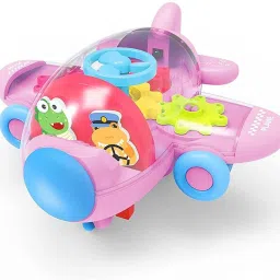Plastic Push and Go Gear Airplane Toy with Lights, Inertia Toy Plane for Kids-2