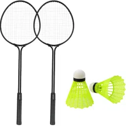 Double Shaft Badminton Rackets Set with 2 Shuttlecocks | Durable & Lightweight | Black, Green Strung Badminton Racquet-17