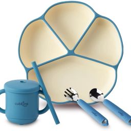 Suction Plate & Sippy Cup with Steel Spoon & Fork Set of 4 for Feeding Babies - 100% Food Grade Silicone, Stainless Steel Fork & Spoon Heads-image-36