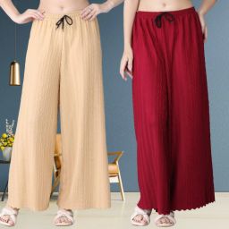 Pack of 2 Women Relaxed Cream, Maroon Polyester Trousers-image-41
