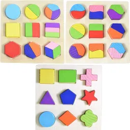 Wooden Colorful Math Geometry Shapes Puzzles Board (Pack Of 3) 15*15 Cm-28