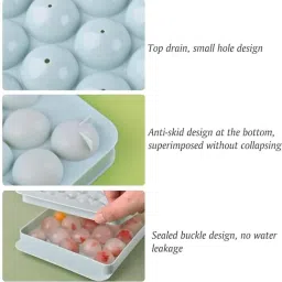 sorath Round Shape Ice Cube Tray with Lid for Freezer Ice Ball Maker Easy Release Blue Plastic Ice Ball Tray image 4